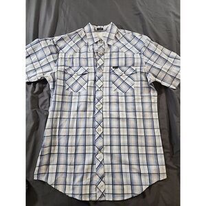 Bullhead Western Shirt Mens Medium Blue Plaid Pearl Snap Cowboy‎ Rodeo Vaquero